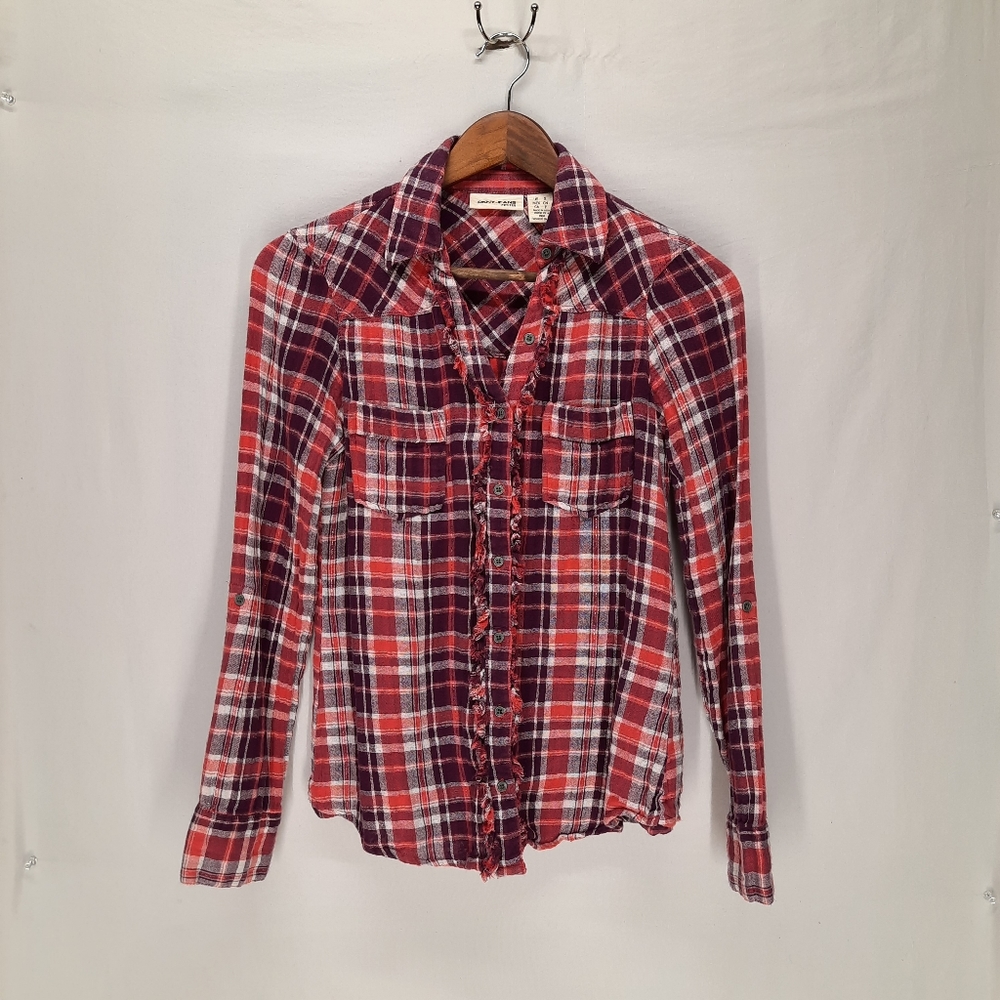 DKNY JEANS PETTIES plaid ruffle long sleeve shirt